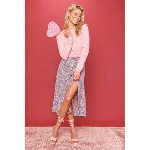 Lulus Look Your Best Navy Blue Multi Floral Print Midi Skirt - Size L